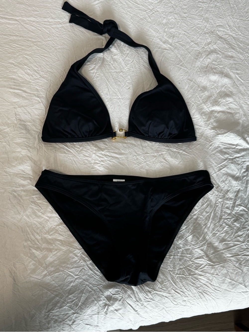 BCBGMaxAzria Black Halter Triangle Bikini Set
